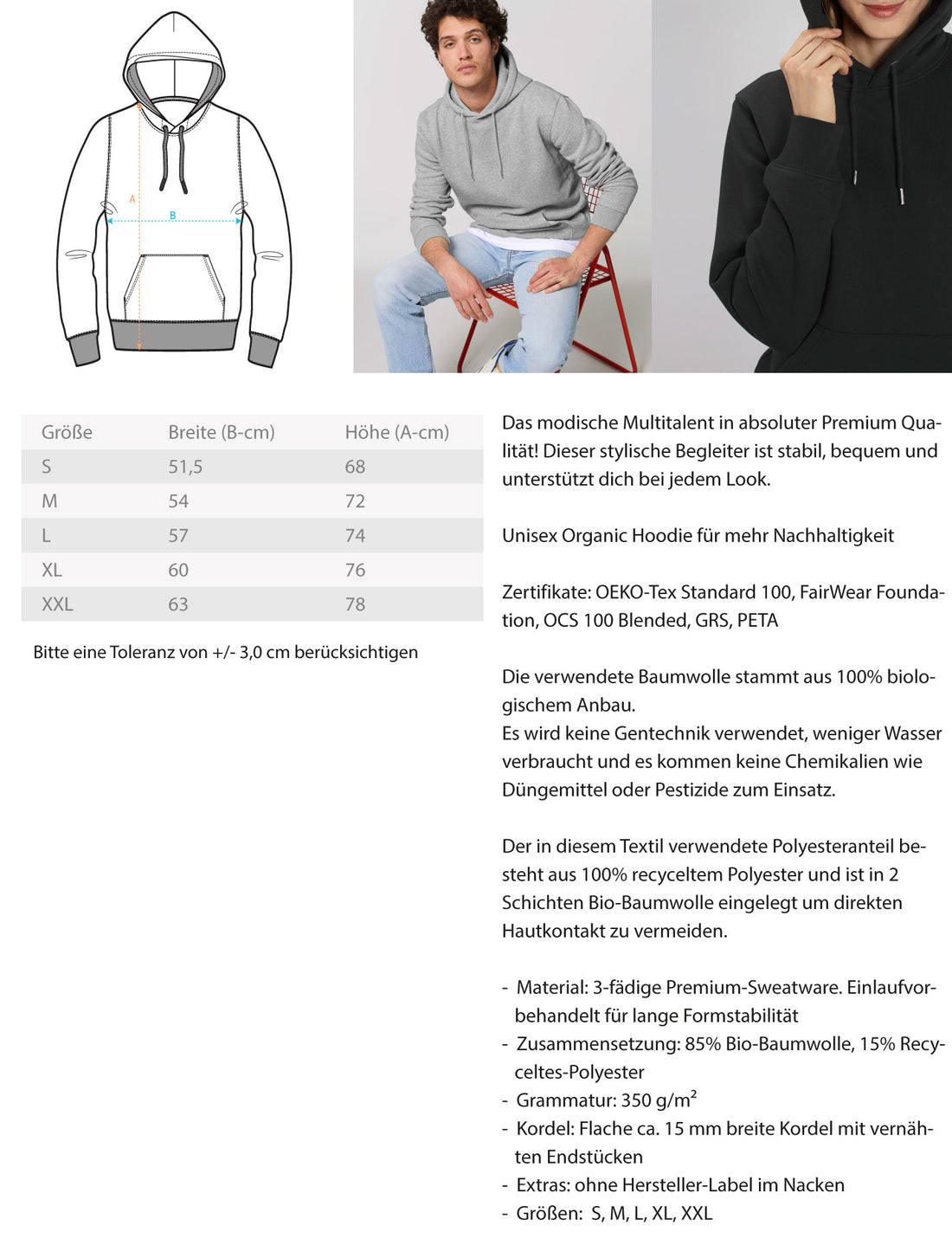 Words on Shirts - Premium Hoodie Strick - Unisex Organic Hoodie