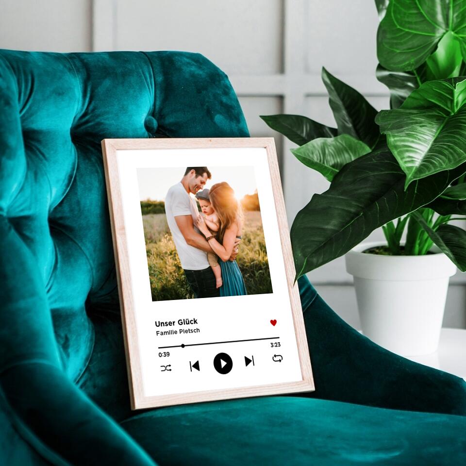 Musik-Player | personalisierbares Poster mit Songtitel & Band | Familienposter Geschenk für Paare, Familie, Jahrestag, Valentinstag