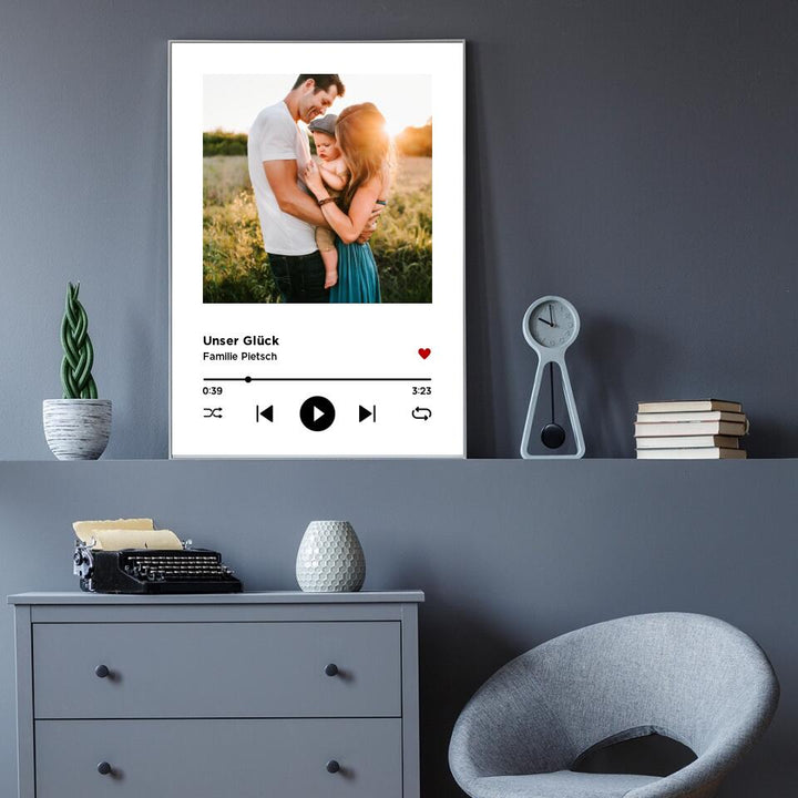 Musik-Player | personalisierbares Poster mit Songtitel & Band | Familienposter Geschenk für Paare, Familie, Jahrestag, Valentinstag
