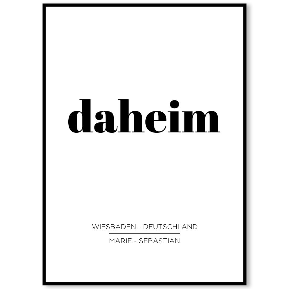 DAHEIM | personalisierbares Poster mit Namen, Stadt & Land | Familienposter Geschenk für Paare, Familie, Jahrestag, Valentinstag