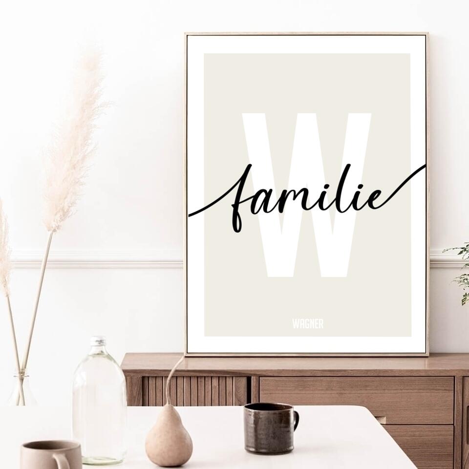 Familienposter Familie | personalisierbares Poster mit Name & Buchstabe | Geschenk für Paare, Familie, Jahrestag, Valentinstag