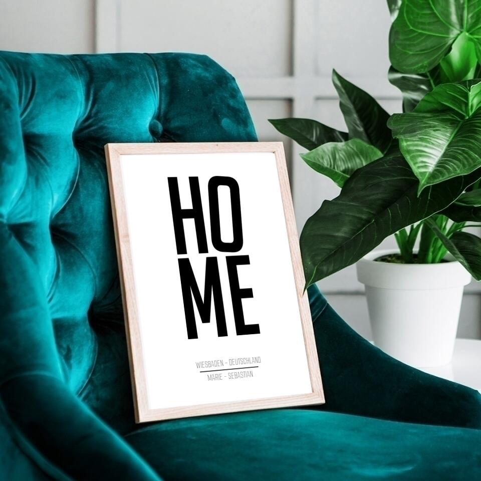 Familienposter HOME | personalisierbares Poster mit Namen, Stadt & Land | Geschenk für Paare, Familie, Jahrestag, Valentinstag, Hausbau & Richtfest