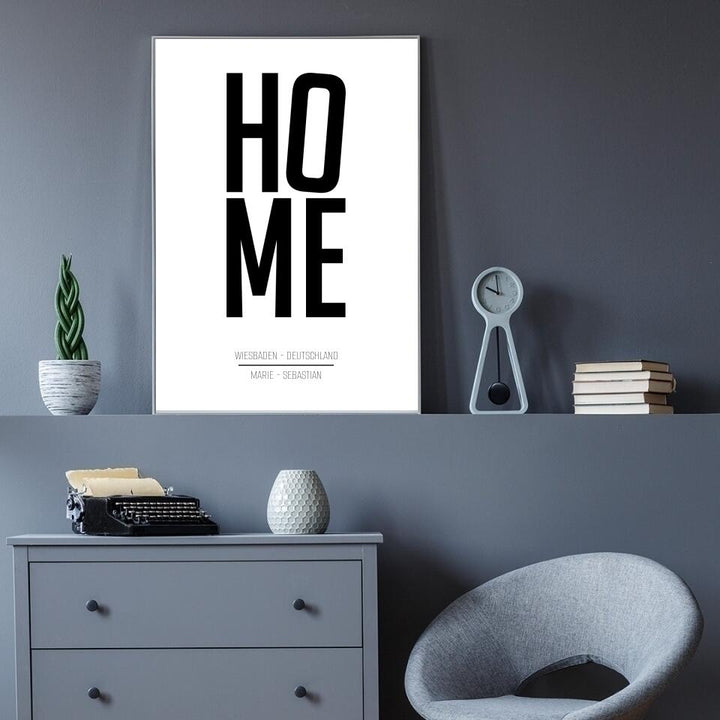 Familienposter HOME | personalisierbares Poster mit Namen, Stadt & Land | Geschenk für Paare, Familie, Jahrestag, Valentinstag, Hausbau & Richtfest