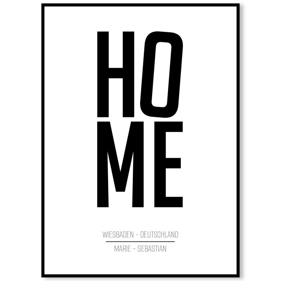 Familienposter HOME | personalisierbares Poster mit Namen, Stadt & Land | Geschenk für Paare, Familie, Jahrestag, Valentinstag, Hausbau & Richtfest