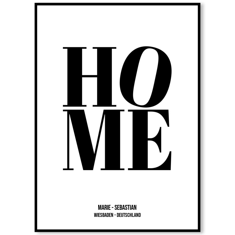 Familienposter HOME | personalisierbares Poster mit Namen, Stadt & Land | Geschenk für Paare, Familie, Jahrestag, Valentinstag, Hausbau & Richtfest