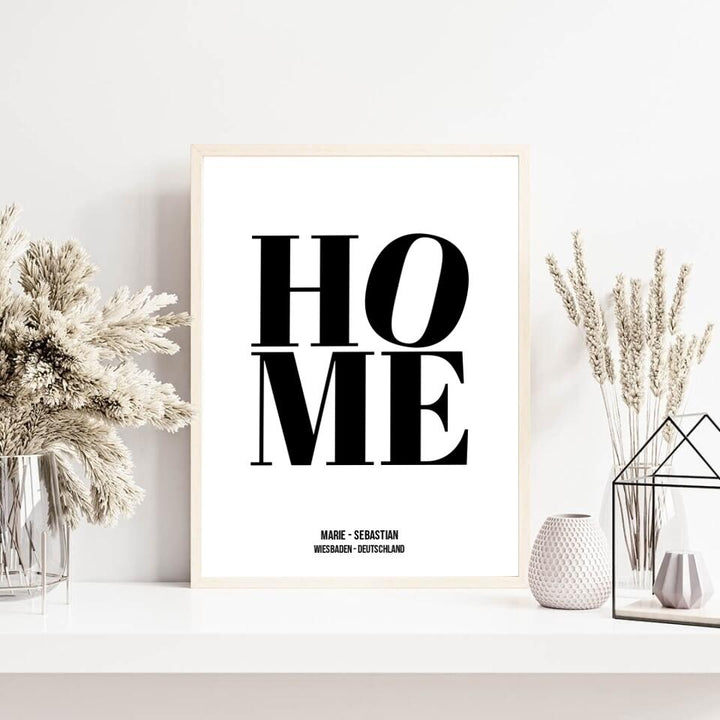 Familienposter HOME | personalisierbares Poster mit Namen, Stadt & Land | Geschenk für Paare, Familie, Jahrestag, Valentinstag, Hausbau & Richtfest