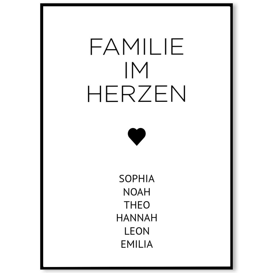 Familienposter Familie im Herzen | personalisierbares Poster mit Namen | Geschenk für Familie, Jahrestag, Valentinstag, Hausbau & Richtfest