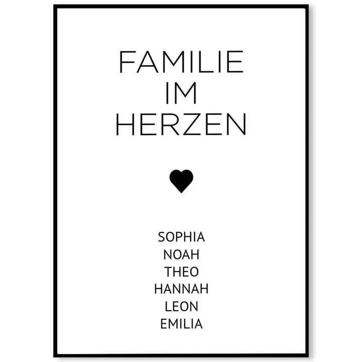 Familienposter Familie im Herzen | personalisierbares Poster mit Namen | Geschenk für Familie, Jahrestag, Valentinstag, Hausbau & Richtfest