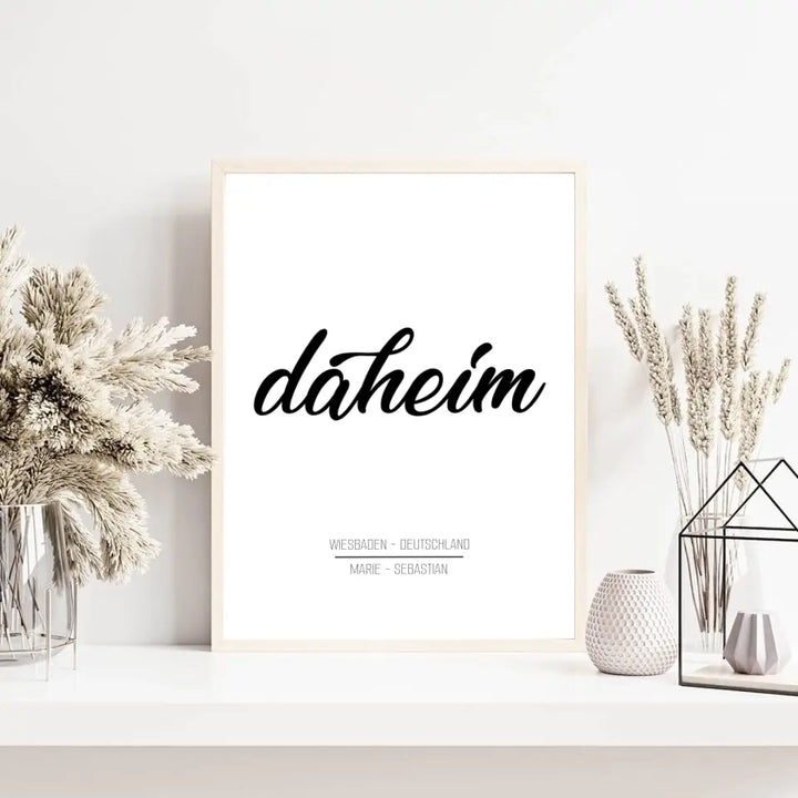 DAHEIM | personalisierbares Poster mit Namen, Stadt & Land | Familienposter Geschenk für Paare, Familie, Jahrestag, Valentinstag