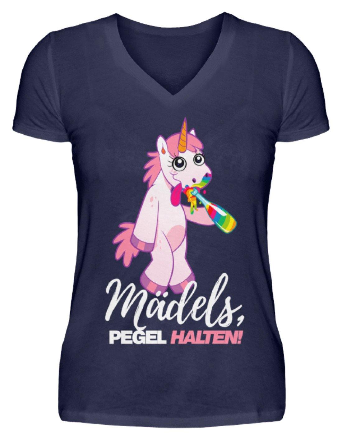 Mädels, Pegel halte - Einhorn - V-Neck Damenshirt