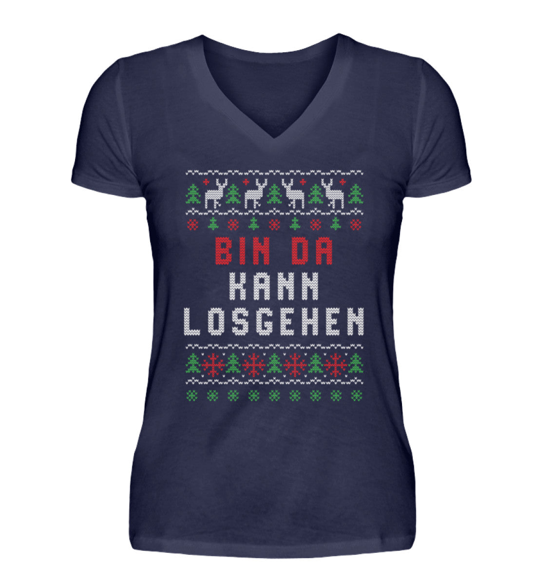 Bin da kann los gehen - Ugly Sweater - V-Neck Damenshirt