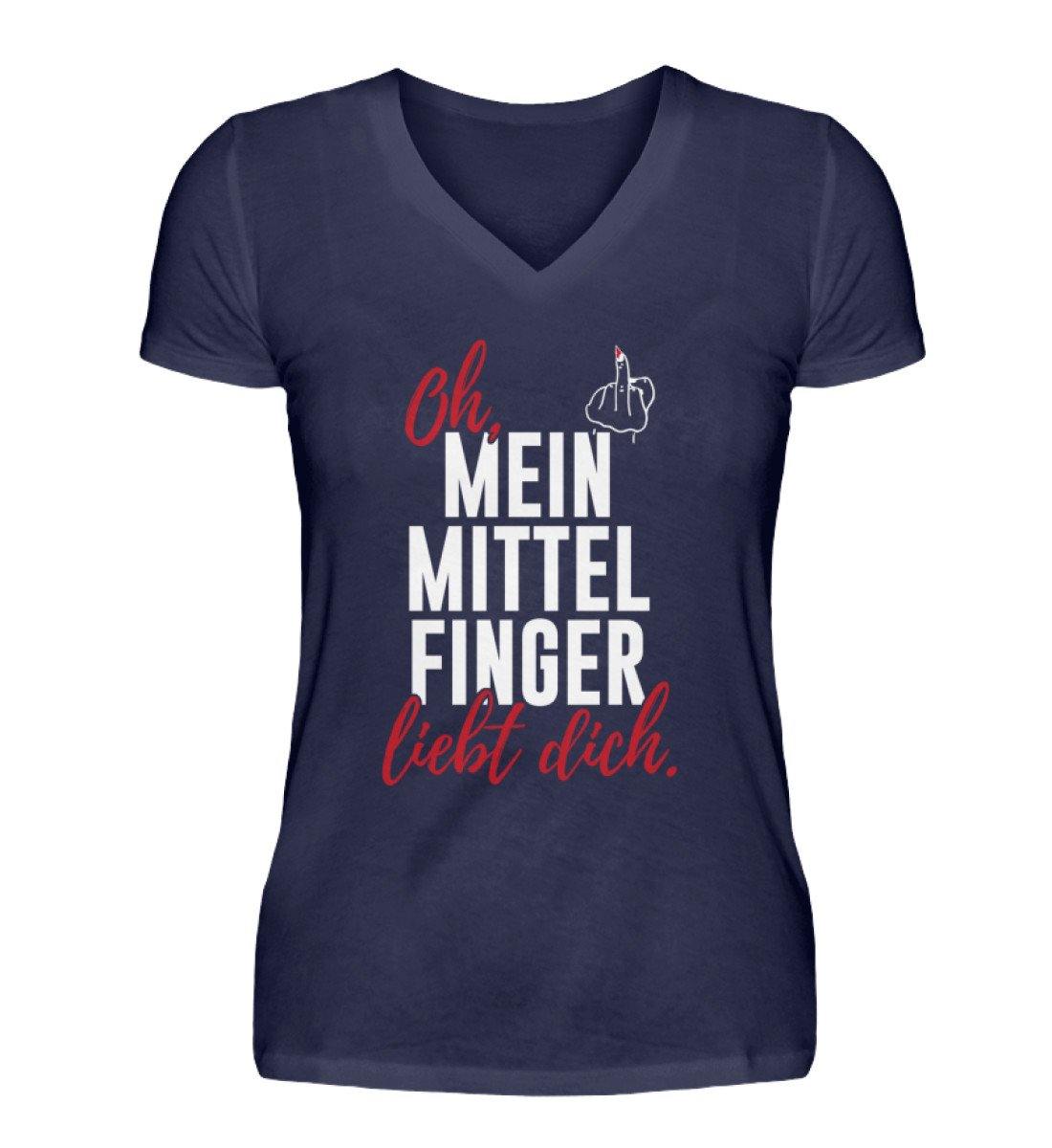 Oh, mein Mittelfinger liebt dich. - V-Neck Damenshirt