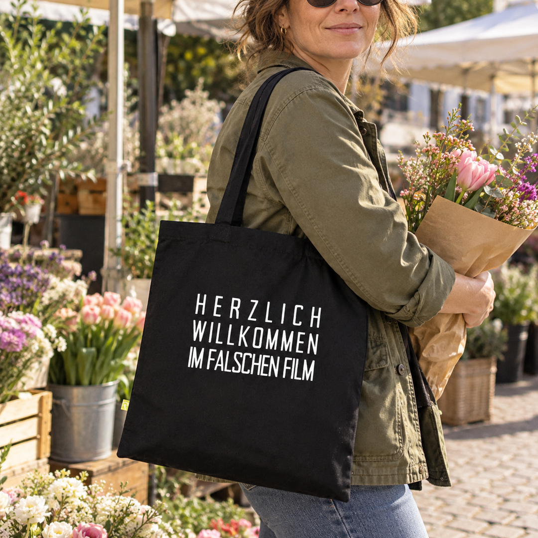 Herzlich willkommen im falschen Film – Stofftasche aus Bio-Baumwolle