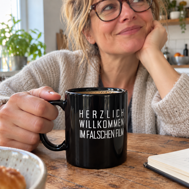 Herzlich willkommen im falschen Film – Schwarze Tasse