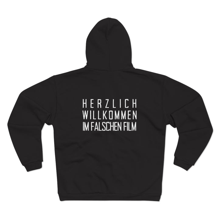 Herzlich willkommen im falschen Film – Sweatjacke mit Rückendruck