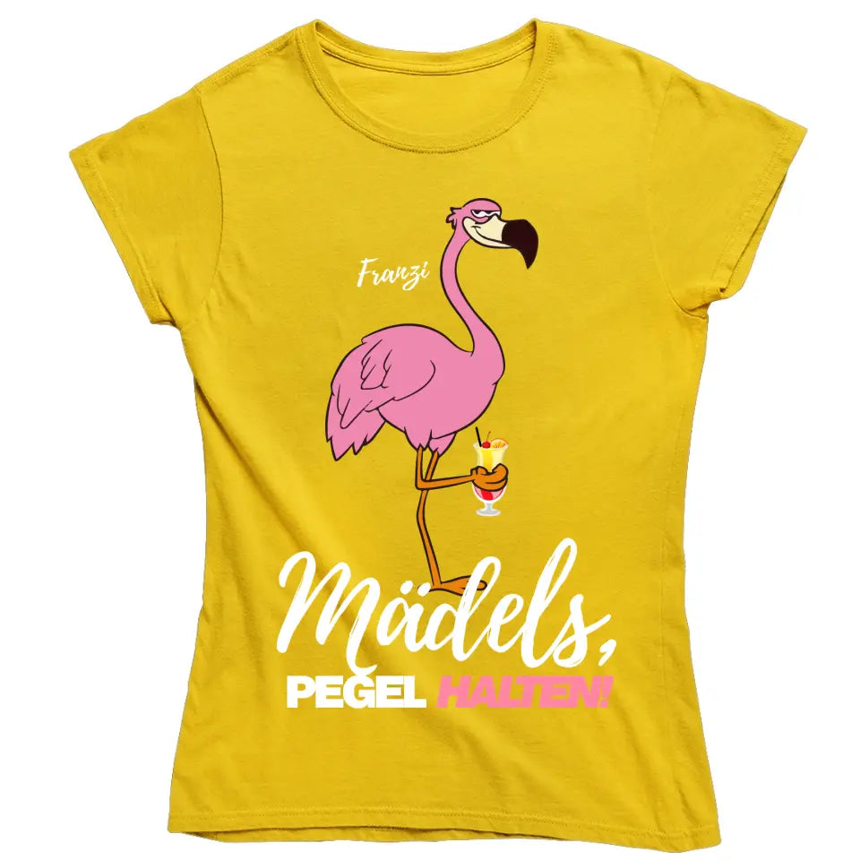 PARTY NAME/WUNSCHNAME | MÄDELS PEGEL HALTEN | FLAMINGO SHIRT MIT DEINEM NAMEN | PARTY T-SHIRT INDIVIDUALISIERBAR/PERSONALISIERBAR - SH - Words on Shirts