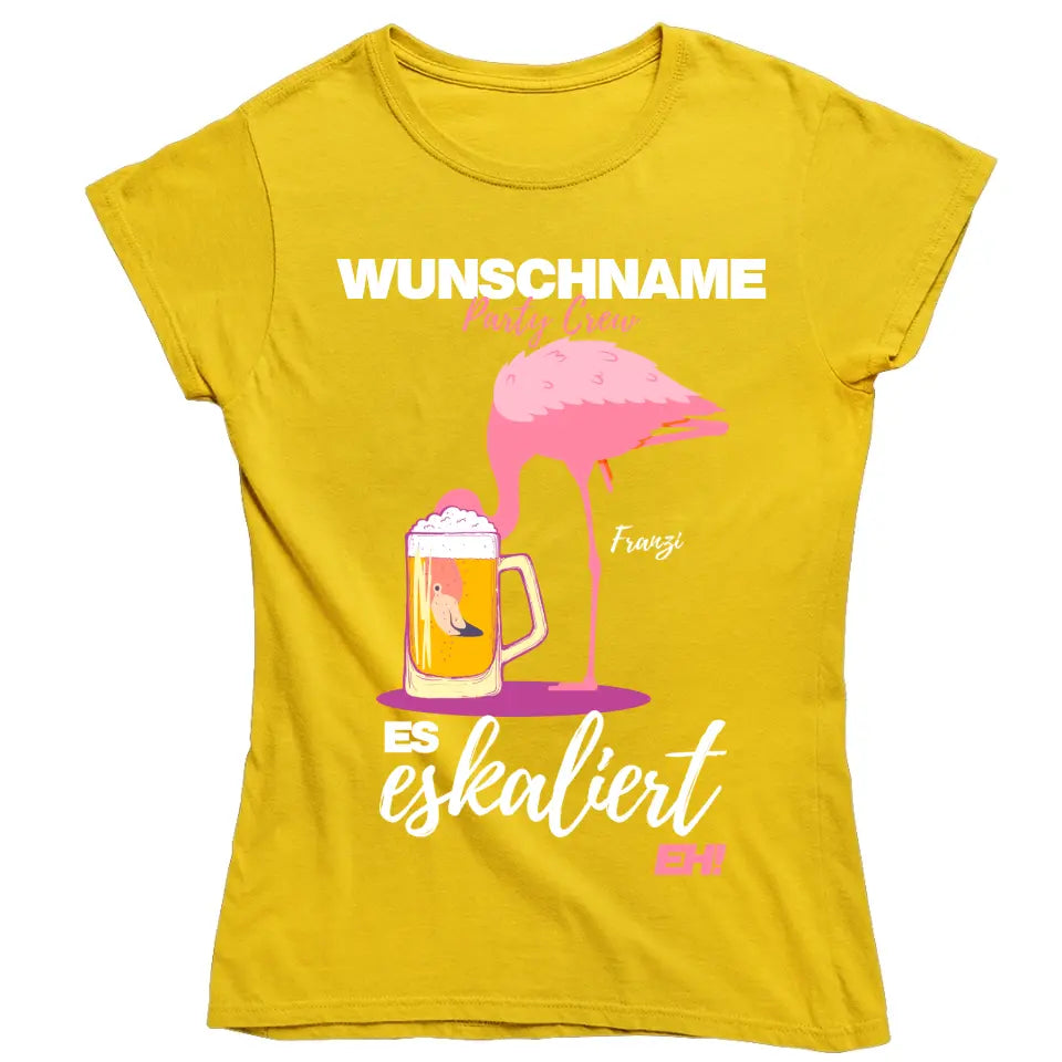 Es Eskaliert Eh - Party Crew Name/Wunschname Flamingo Shirt mit Deinem Namen - Party T-Shirt Individualisierbar/Personalisierbar - Words on Shirts