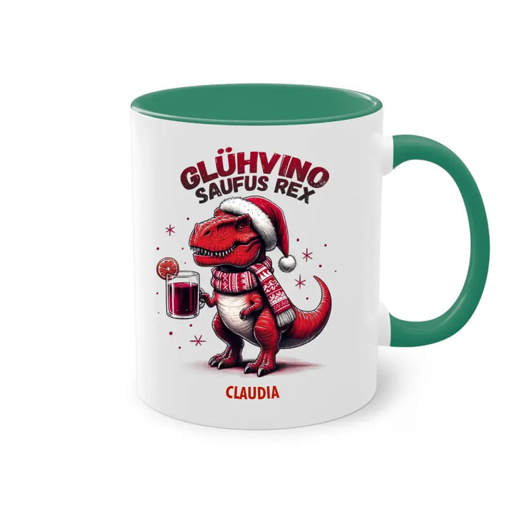 Glühvino-Saufus-Rex - Dino Glühwein Weihnachten & Weihnachtsmarkt Tasse - personalisierbar mit Name