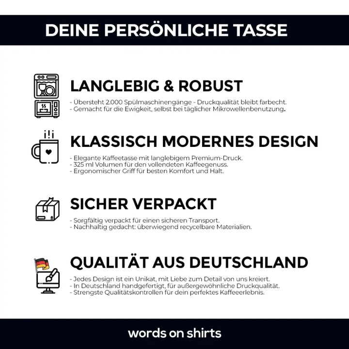 Offizielle Morgenmuffel Tasse - personalisierbare Tasse mit Name - Faultier, Einhorn, Pinguin, Bär - Words on Shirts