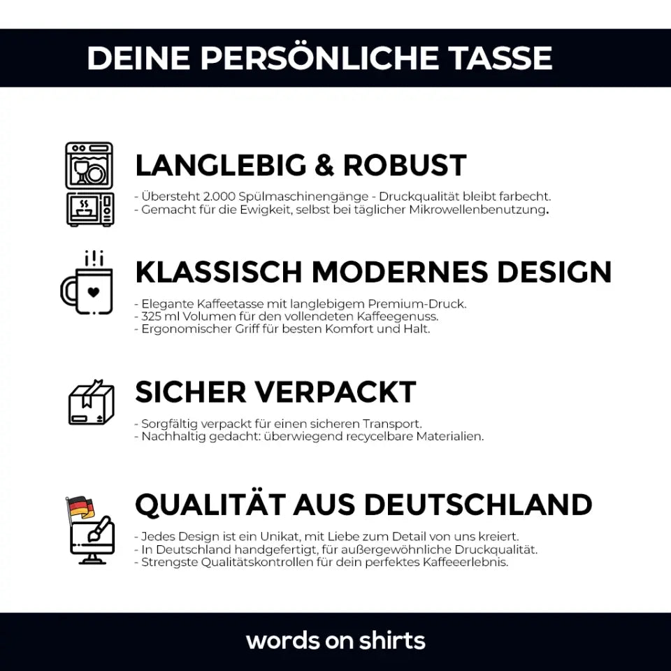 Offizielle Morgenmuffel Tasse - personalisierbare Tasse mit Name - Faultier, Einhorn, Pinguin, Bär - Words on Shirts