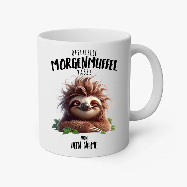 Offizielle Morgenmuffel Tasse - personalisierbare Tasse mit Name - Faultier, Einhorn, Pinguin, Bär