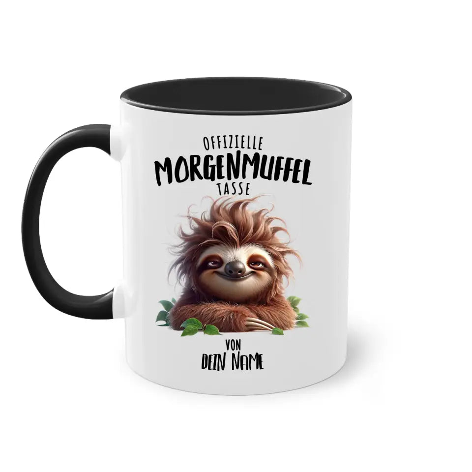 Offizielle Morgenmuffel Tasse - personalisierbare Tasse mit Name - Faultier, Einhorn, Pinguin, Bär