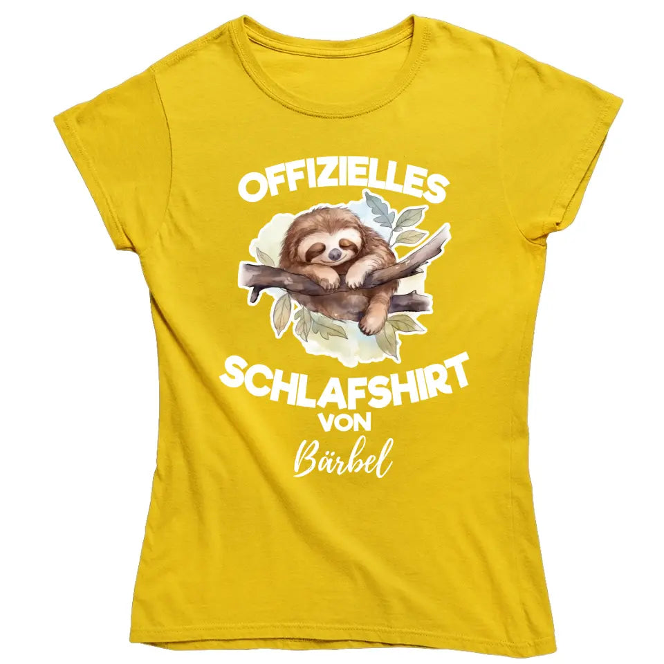 Offizielles Schlafshirt von ... - T-Shirt mit deinem Namen - personalisierbar - Damen, Herren & Kinder - mit Name - Faultier, Panda, Katze & Hund - Aquarell Wasserfarben Motive