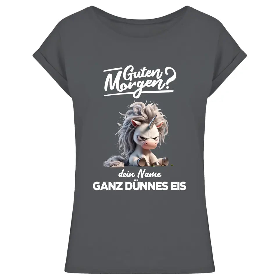 Guten Morgen - Ganz dünnes Eis - T-Shirt - Hoodie - Nachthemd - personalisierbare Tasse mit Name - Faultier, Einhorn, Pinguin, Bär