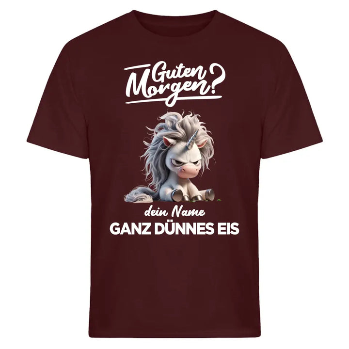 Guten Morgen - Ganz dünnes Eis - T-Shirt - Hoodie - Nachthemd - personalisierbare Tasse mit Name - Faultier, Einhorn, Pinguin, Bär