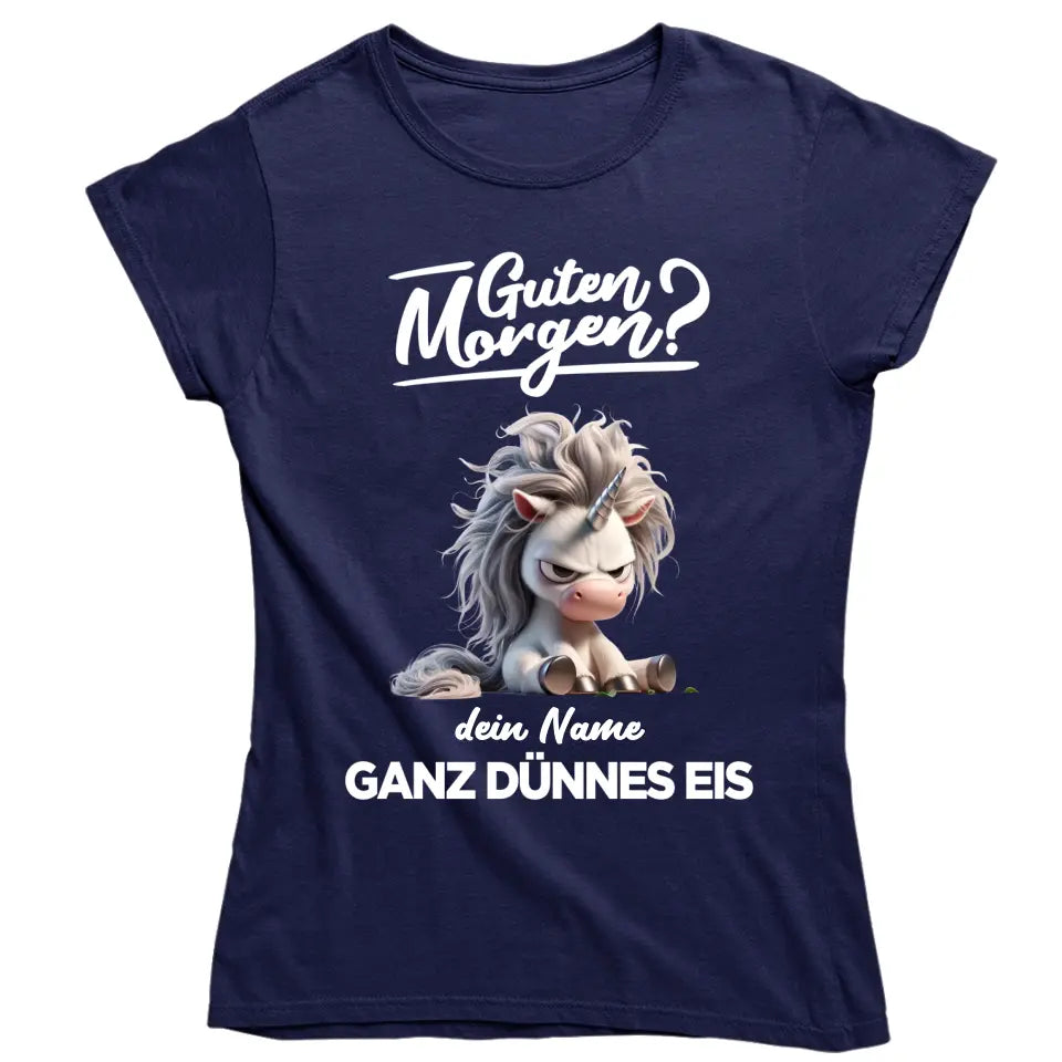 Guten Morgen - Ganz dünnes Eis - T-Shirt - Hoodie - Nachthemd - personalisierbare Tasse mit Name - Faultier, Einhorn, Pinguin, Bär