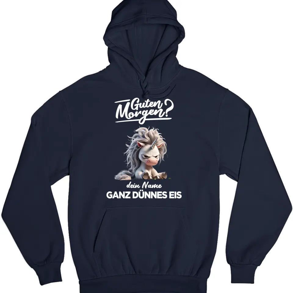 Guten Morgen - Ganz dünnes Eis - T-Shirt - Hoodie - Nachthemd - personalisierbare Tasse mit Name - Faultier, Einhorn, Pinguin, Bär