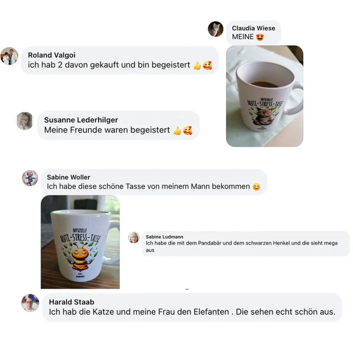 Offizielle Anti-Stress-Tasse - personalisierbar mit Name und chilligen Tieren