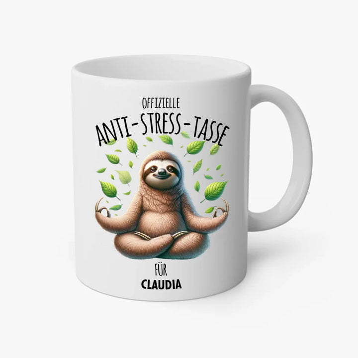 Offizielle Anti-Stress-Tasse - personalisierbar mit Name und chilligen Tieren - Geschenk Edition mit 2 Namen (von & für)