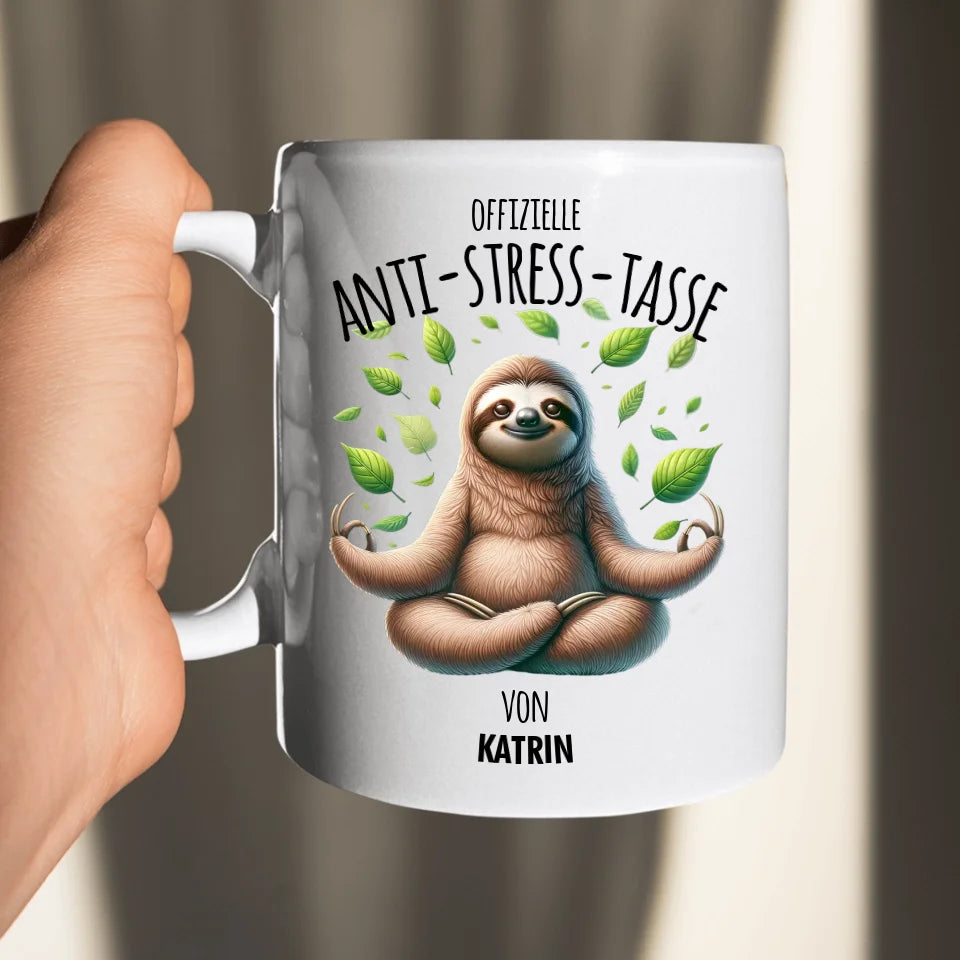 Offizielle Anti-Stress-Tasse - personalisierbar mit Name und chilligen Tieren - Geschenk Edition mit 2 Namen (von & für)