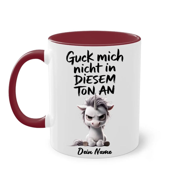 Guck mich nicht in diesem Ton an - Tasse mit muffeligen Tieren - personalisiert mit Name