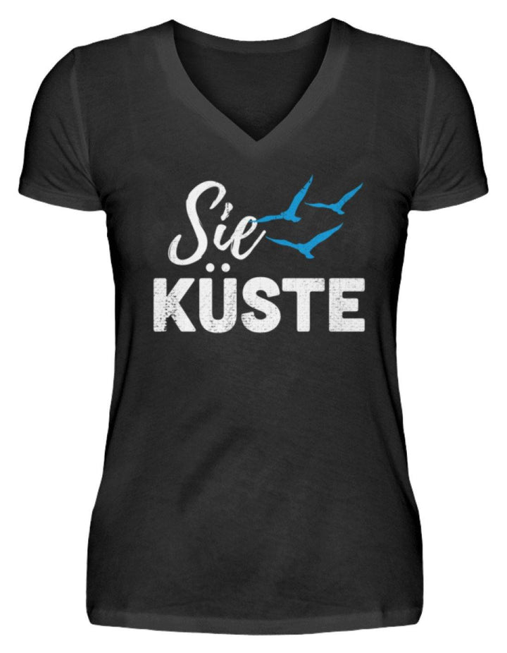 Die Küste - Norddeutsch  - V-Neck Damenshirt - Words on Shirts Sag es mit dem Mittelfinger Shirts Hoodies Sweatshirt Taschen Gymsack Spruch Sprüche Statement