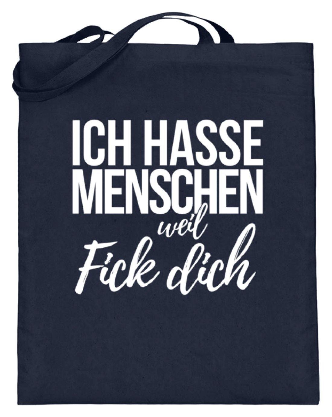 Ich hasse Menschen weil F++k dich  - Words on Shirts  - Jutebeutel (mit langen Henkeln)