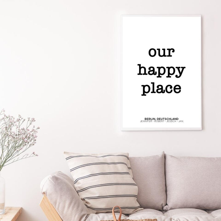Our Happy Place | personalisierbares Poster mit Namen & Wohnort | Geschenk für Paare, Familie, Jahrestag, Valentinstag