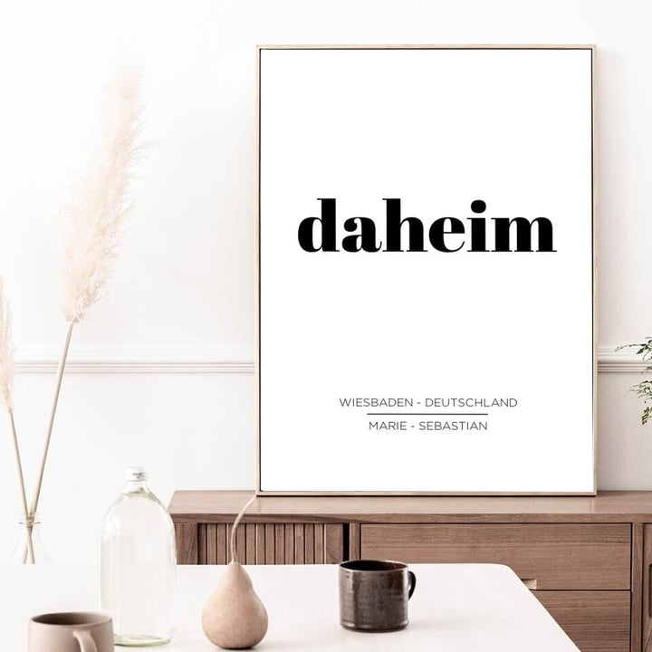 DAHEIM | personalisierbares Poster mit Namen, Stadt & Land | Familienposter Geschenk für Paare, Familie, Jahrestag, Valentinstag