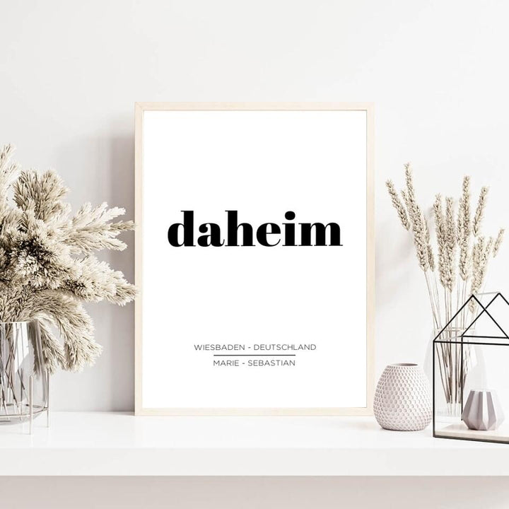 DAHEIM | personalisierbares Poster mit Namen, Stadt & Land | Familienposter Geschenk für Paare, Familie, Jahrestag, Valentinstag
