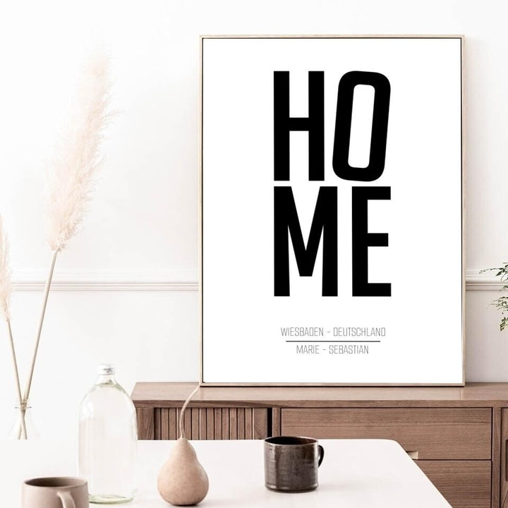 Familienposter HOME | personalisierbares Poster mit Namen, Stadt & Land | Geschenk für Paare, Familie, Jahrestag, Valentinstag, Hausbau & Richtfest