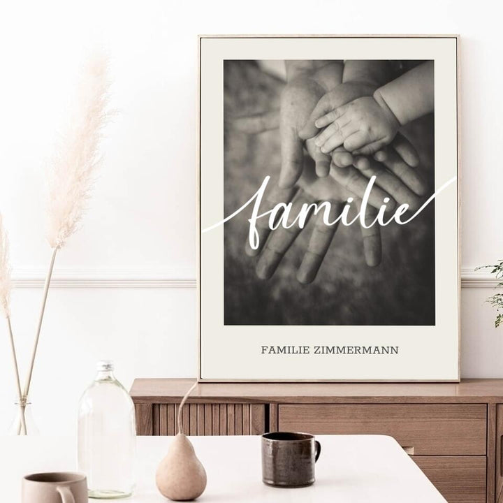 Familienposter Familie | personalisierbares Poster mit Bild & Familienname | Geschenk für Familie, Jahrestag, Valentinstag, Hausbau & Richtfest