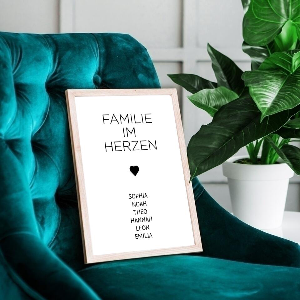 Familienposter Familie im Herzen | personalisierbares Poster mit Namen | Geschenk für Familie, Jahrestag, Valentinstag, Hausbau & Richtfest