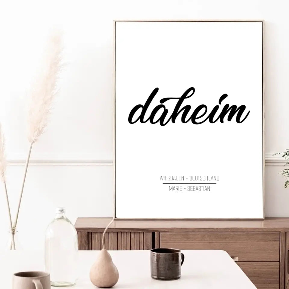 DAHEIM | personalisierbares Poster mit Namen, Stadt & Land | Familienposter Geschenk für Paare, Familie, Jahrestag, Valentinstag