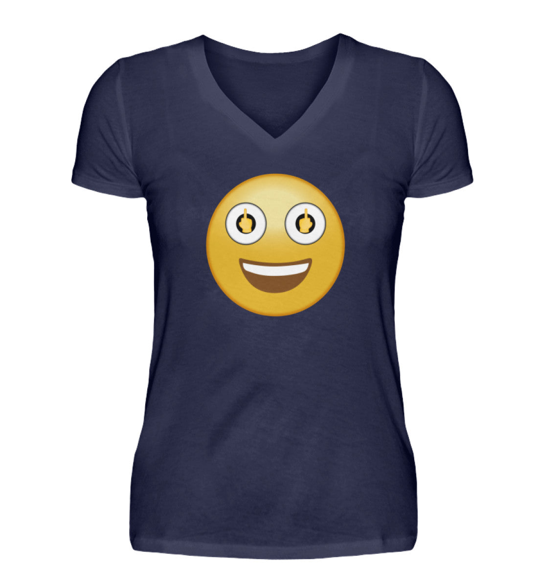 Smiley - Mittelfinger - 1  - V-Neck Damenshirt