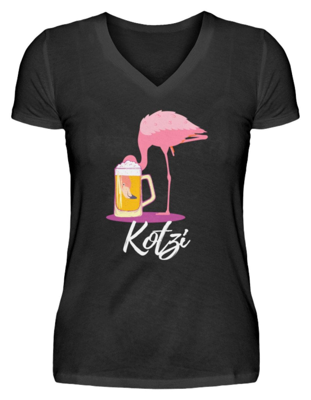 Flamingo Kotzi - Words on Shirt  - V-Neck Damenshirt - Words on Shirts Sag es mit dem Mittelfinger Shirts Hoodies Sweatshirt Taschen Gymsack Spruch Sprüche Statement