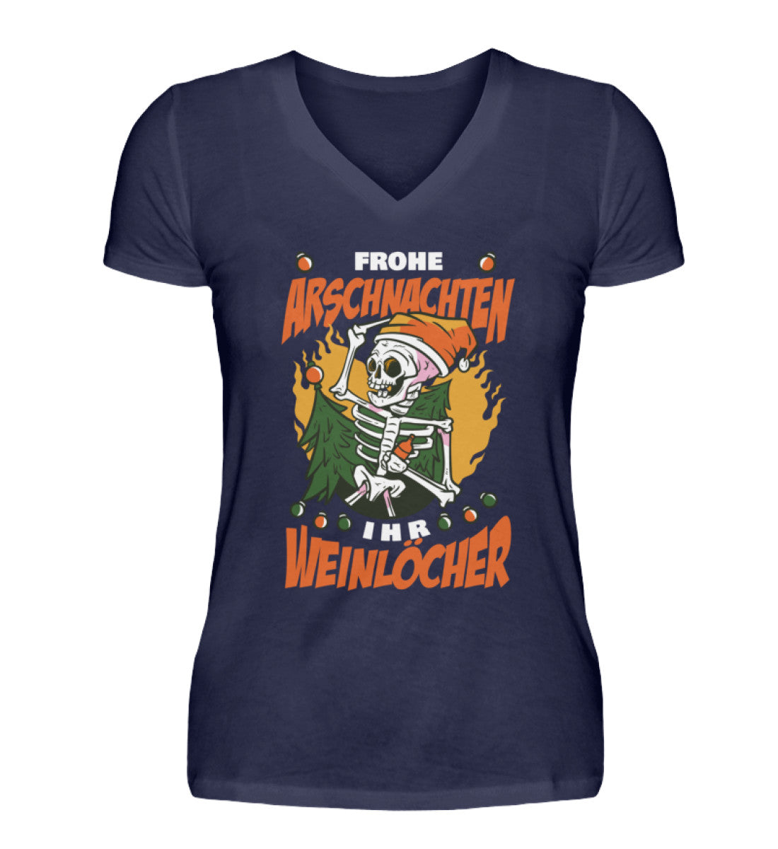 Frohe Arschnachten - Weinlöcher Skelett  - V-Neck Damenshirt