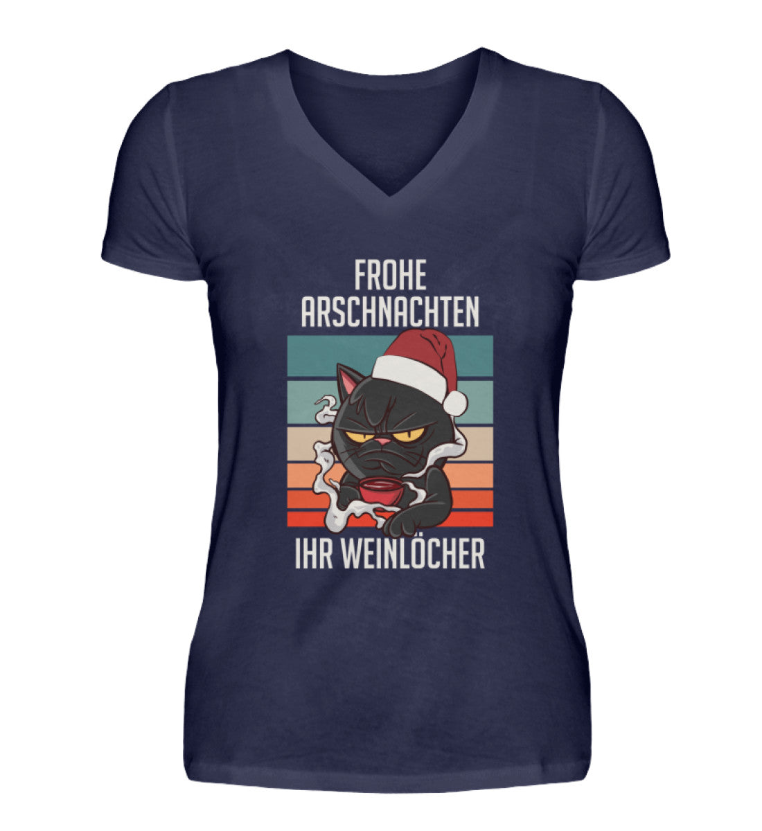 Frohe Arschnachten ihr Weinlöcher Katze  - V-Neck Damenshirt
