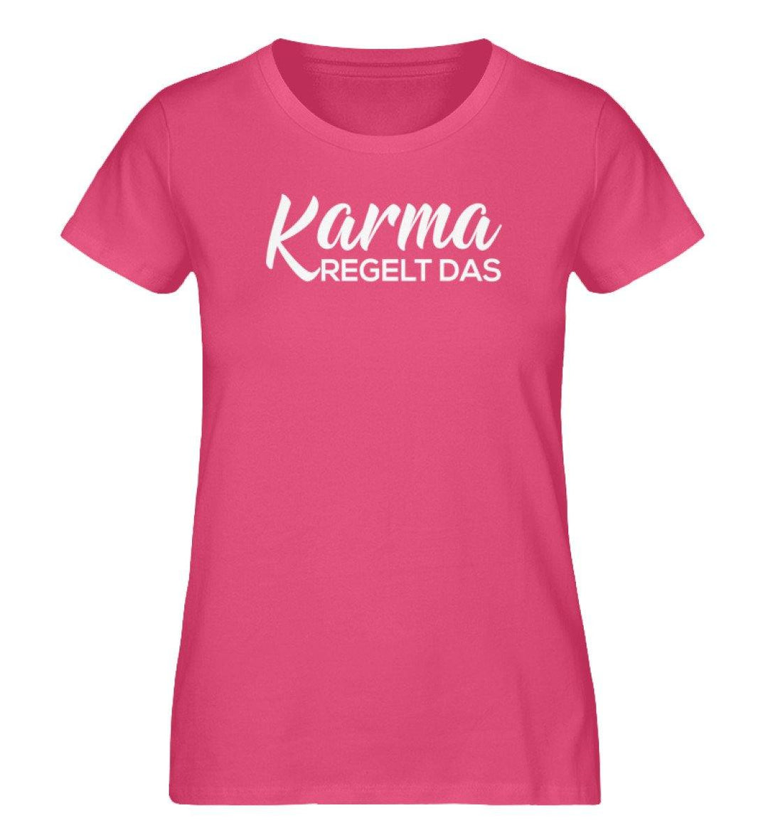 Karma Regelt Das - Damen Premium Organic Shirt - Words on Shirts Sag es mit dem Mittelfinger Shirts Hoodies Sweatshirt Taschen Gymsack Spruch Sprüche Statement