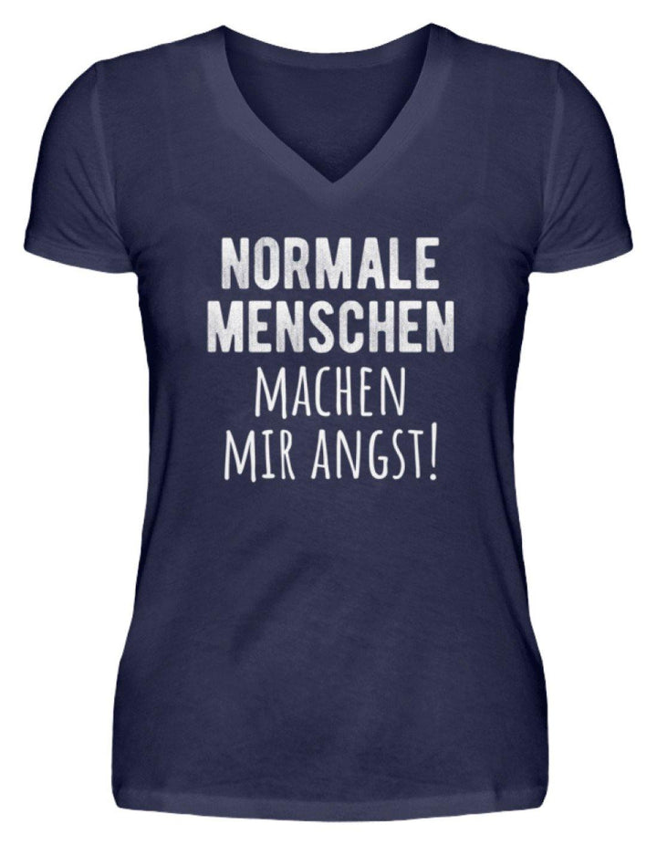 Normale Menschen - Words on Shirts  - V-Neck Damenshirt - Words on Shirts Sag es mit dem Mittelfinger Shirts Hoodies Sweatshirt Taschen Gymsack Spruch Sprüche Statement